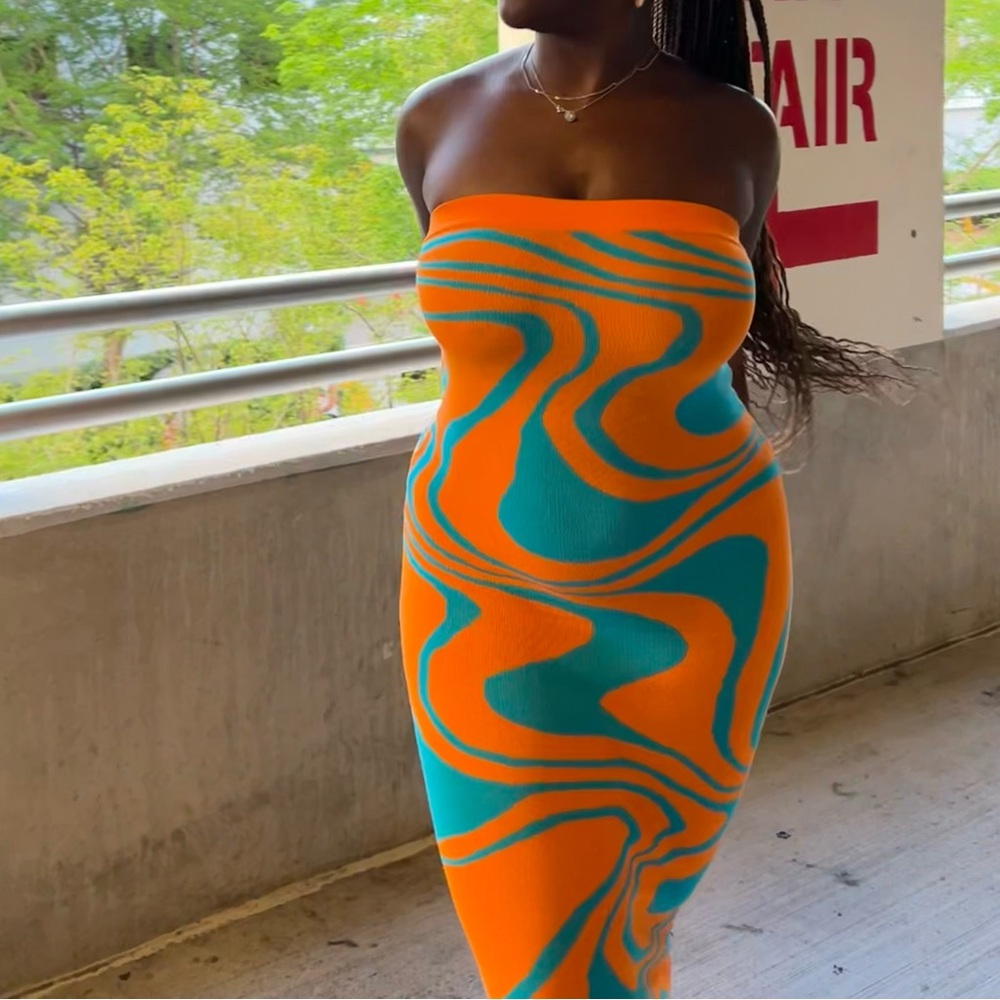 Orange and Blue Maxi Dress